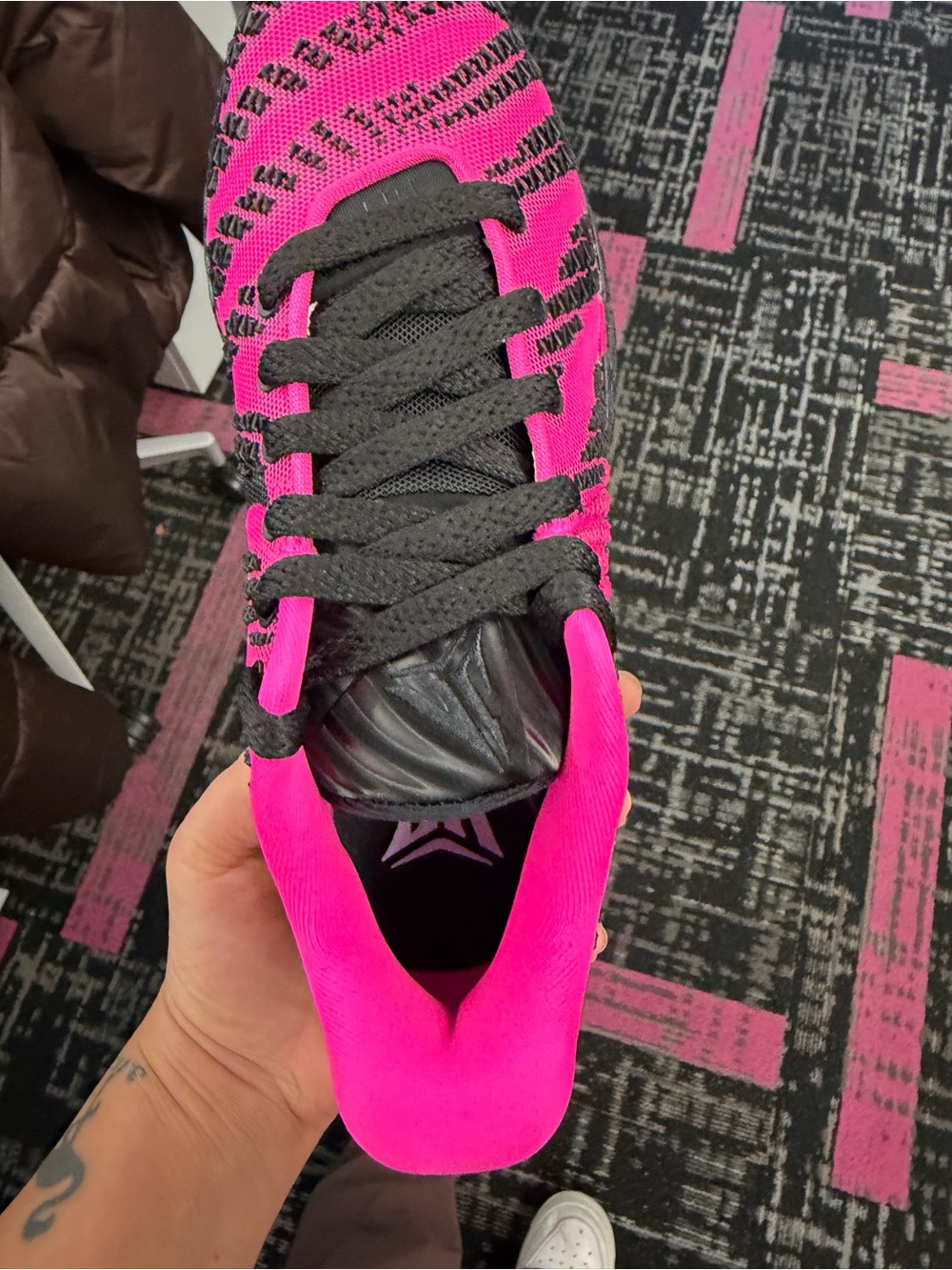 Nike Women's Pink and Black Knit Sneakers
